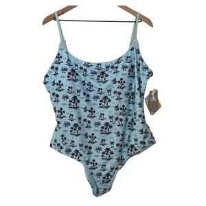Disney Lilo And Stitch Woman's Size 1X Light Blue UPF 50+ One Piece Swimsuit NEW